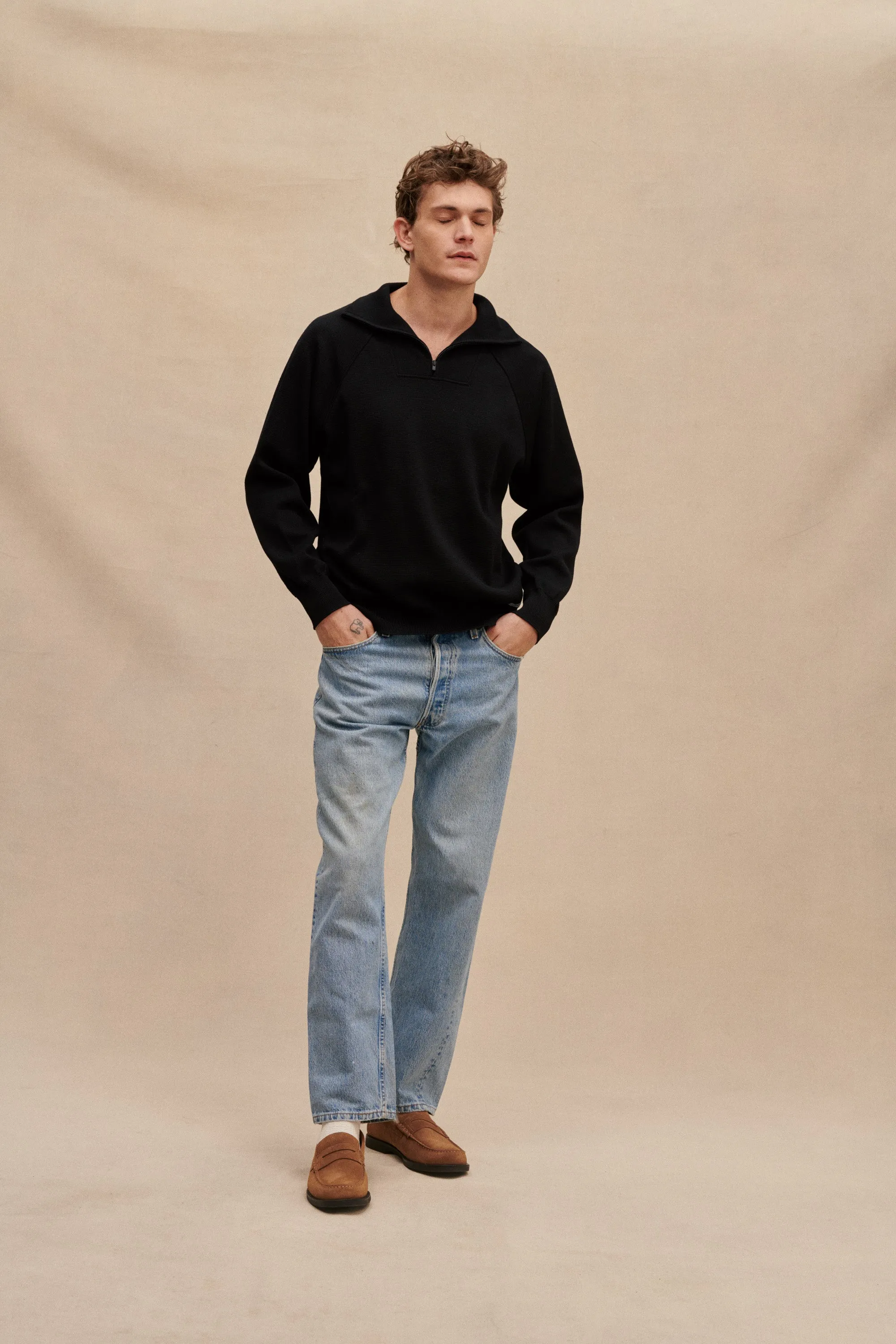 Pull camionneur milano noir en laine mérinos homme